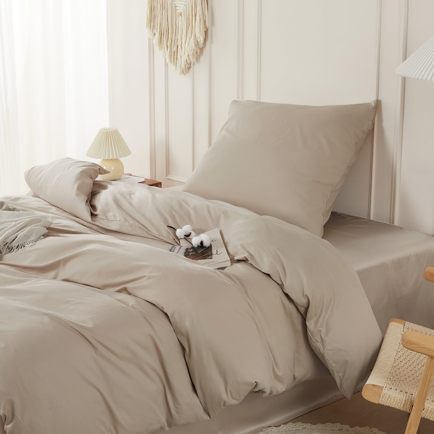 Parure de lit 135x200 coton SAPHREAS housse couette zippée anti-glissement