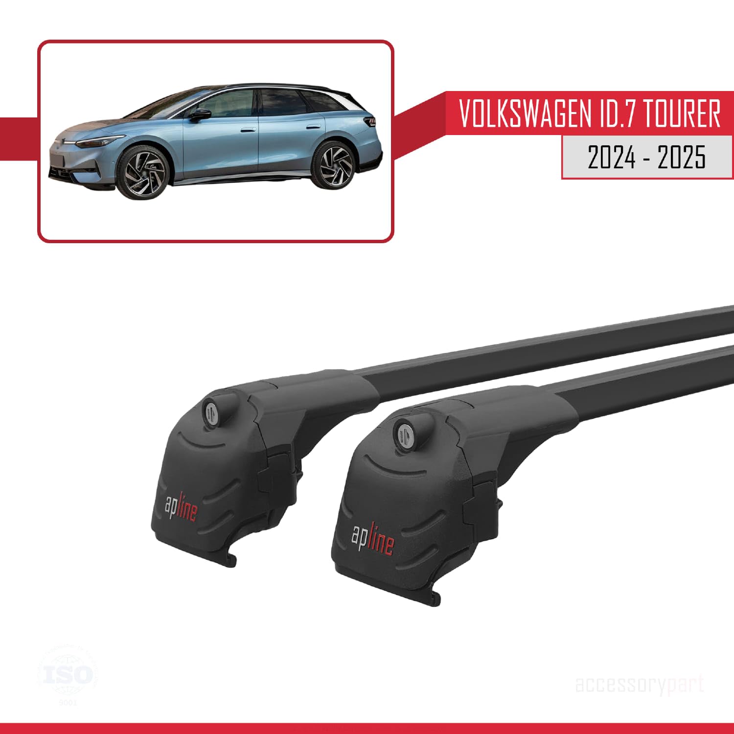 Kompatibel mit Volkswagen ID.7 Tourer 2024-2026 ACE-2 Typ Relingträger Dachträger Auto Gepäckträger Schwarz Aluminium Barren