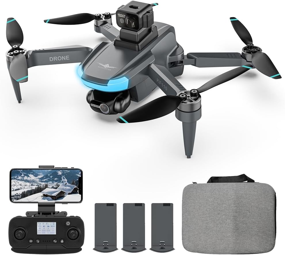 Teeggi KF110 Drone with 4K Camera, Weighs only 230g, 360° Obstacle Avoidance, 22 Minutes Flight Time, GPS+ Optical Streaming Dual Positioning, Pro RC Drone with Brushless Motors, 3 Batteries