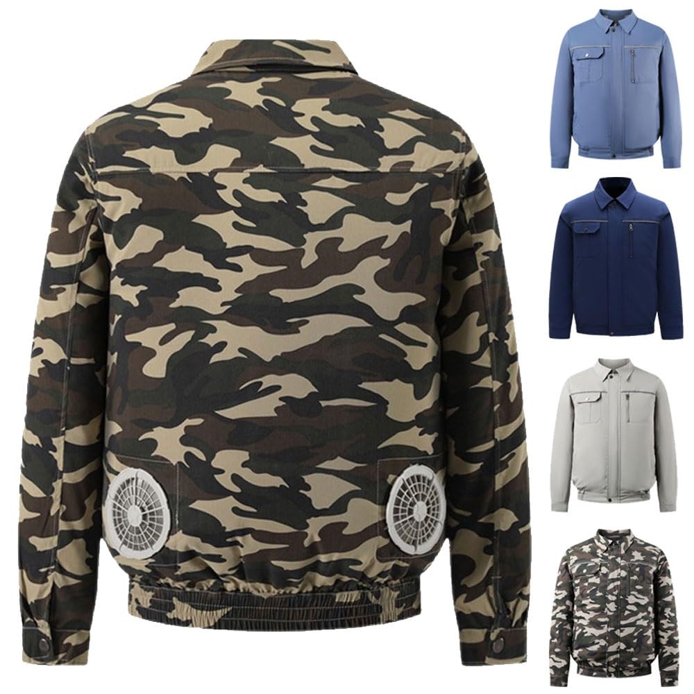Kurtka z wentylatorem, Kurtka robocza z chłodzeniem powietrzem, wielokolorowa, S-5XL, z 2 wentylatorami i 1 kablem. Bateria nie jest dołączona do zestawu(Camouflage,XXL)