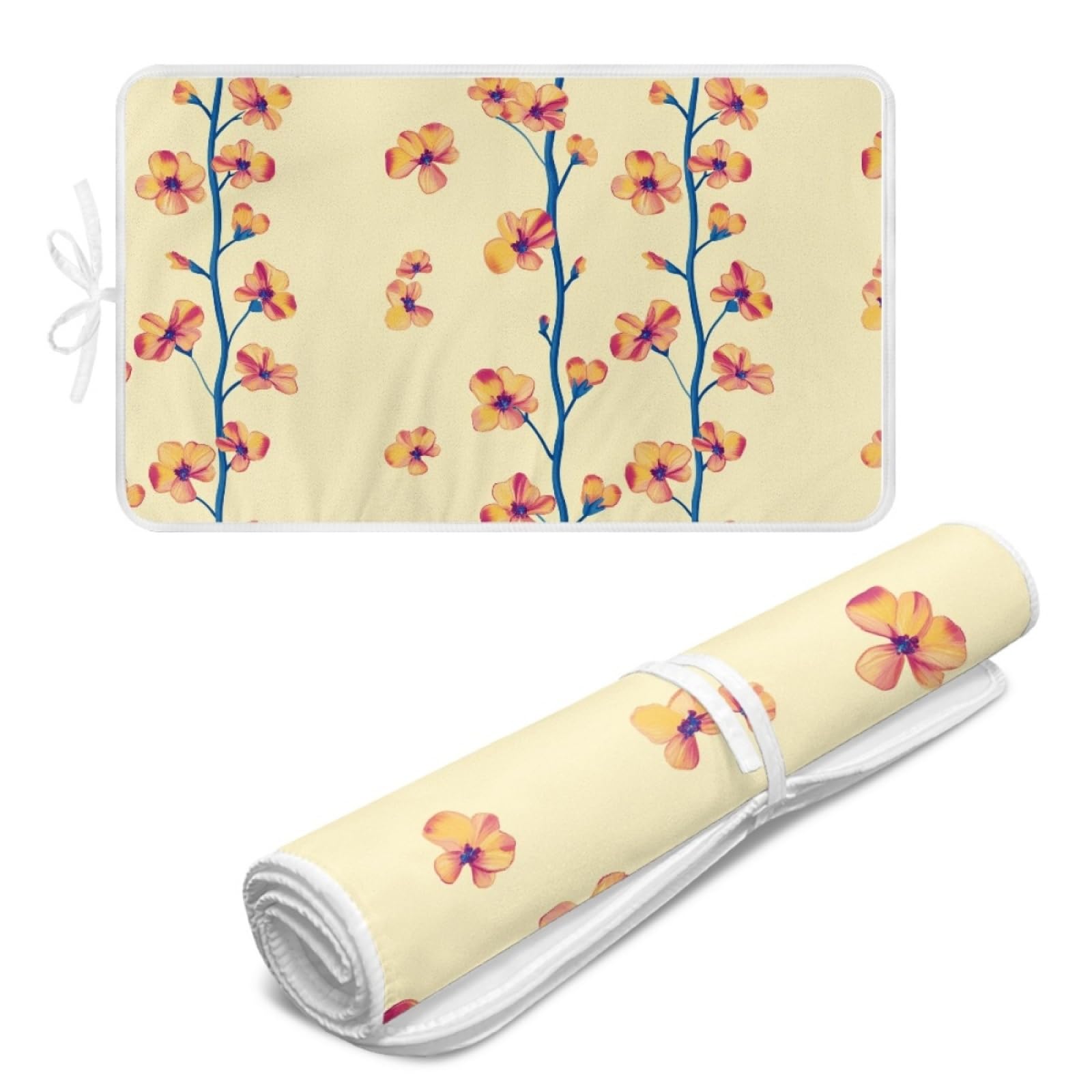 Bügelmatte Orangeblaue Blume Bügeleinlage Faltbares Hitzebeständig Waschbar Bügelauflage für Tisch und andere Oberflächen Bügelbrett Unterlage rutschfeste Bügeldecke 80x50cm (2 Stück)
