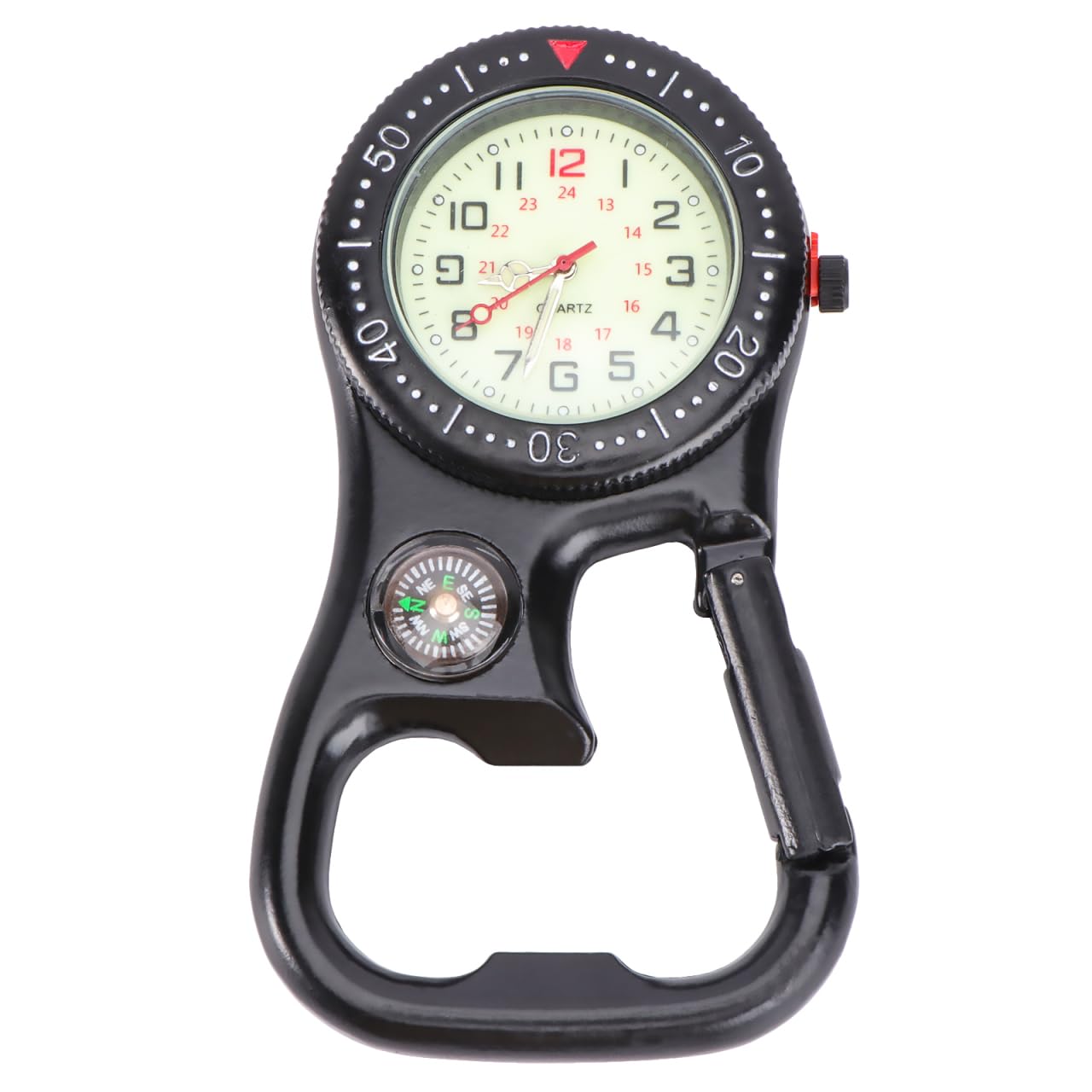 iplusmile Clip-on Uhr mit leuchtendem Zifferblatt, Kompass & Flaschenöffner – 3,23 × 1,81 × 0,47 Zoll, 84 g – wasserdicht für Outdoor & Wandern – für Bergsteiger, Backpacker & Outdoor-Enthusiasten