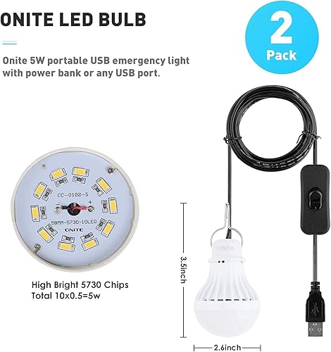 Miniatura 8 de Onite Bombilla LED USB bombilla de campamento portátil alto brillo bajo consumo de energía adecuada para cortes de energía temporada de huracanes