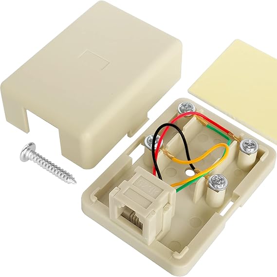 NECABLES Phone Jack Surface Mount Single Port Telephone Jack Box 4 Screw Terminals