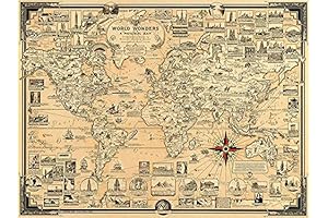 World Wonders & Seven Wonders of The Ancient World Pictorial Map Poster:...