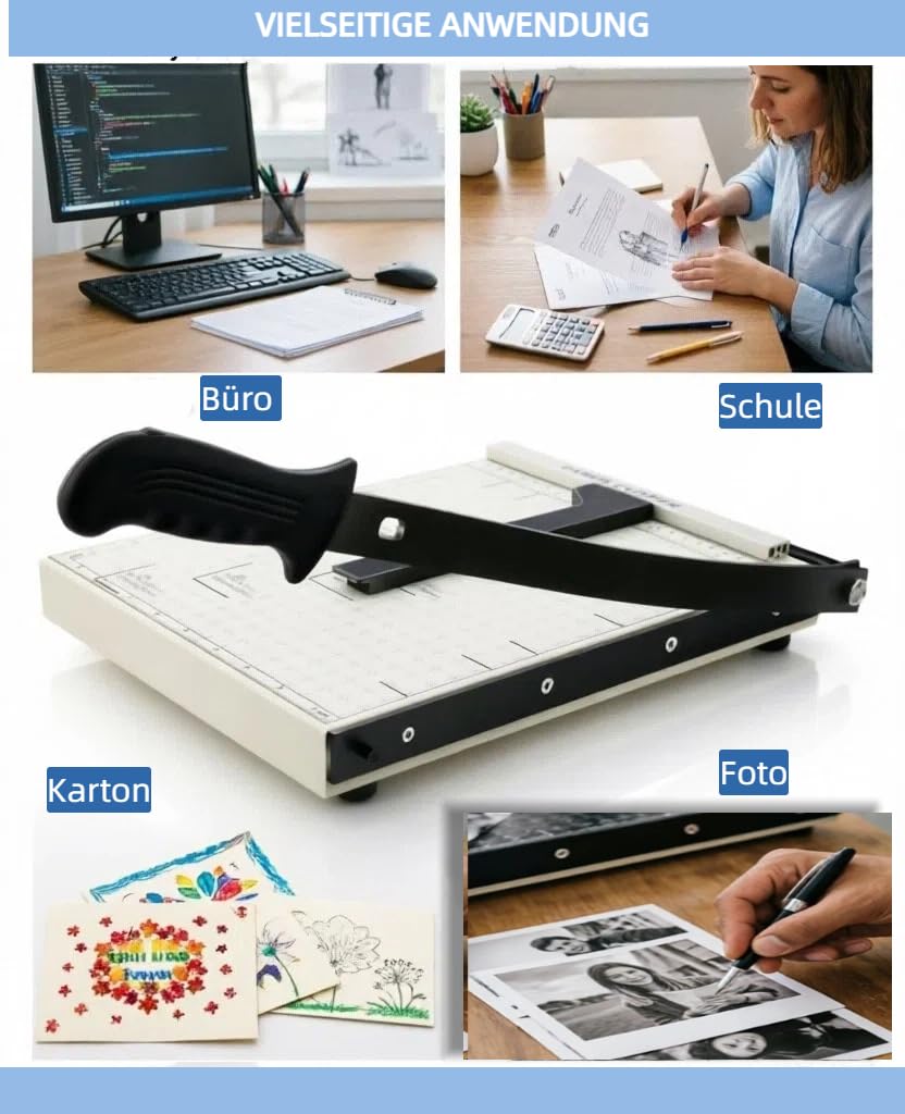 A4 Papierschneider Profi - 47cm Hebelschneider Metall max. 12 Blatt, Präzisions-Schneidegerät Guillotine Büro Schule, Weiß