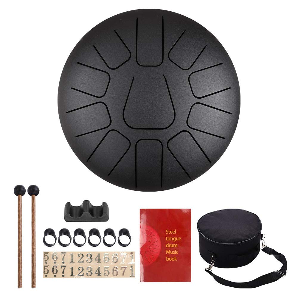 Steel Tongue Drum 10 Pollici 11 Note Handpan Strumenti Musicali Tamburo a Percussione con Bacchette, Plettri per Dita, Music Book, Carry Bag per Meditazione, Yoga, Tempio