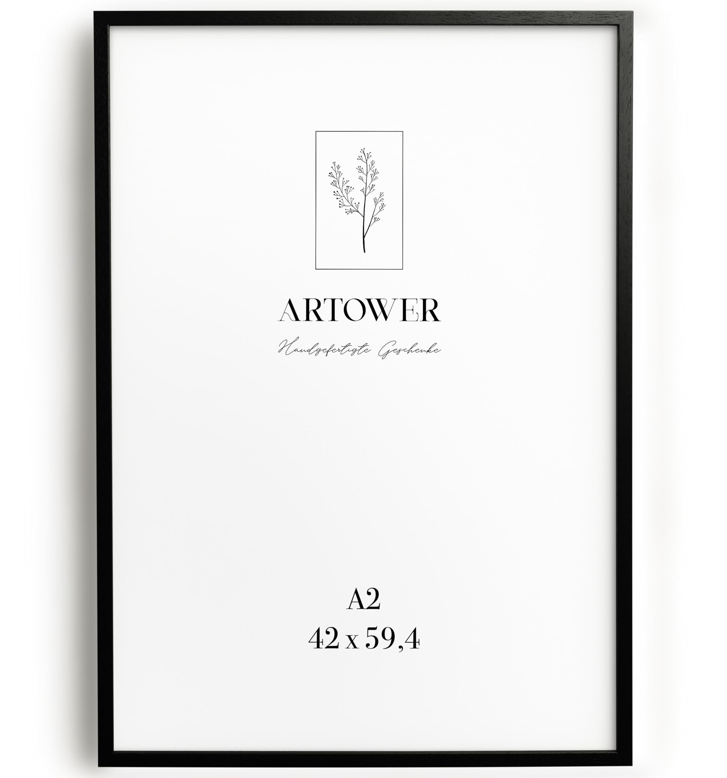 artower® Cadre Photo Bois Noir A2 | Cadre avec Verre Acrylique Transparent DIN A2 42 x 59 cm | Grand Tableau 42 x 59,4cm | Mural Salon, Chambre, Décoration Dessin, Diplôme ou Cadeau d’Anniversaire