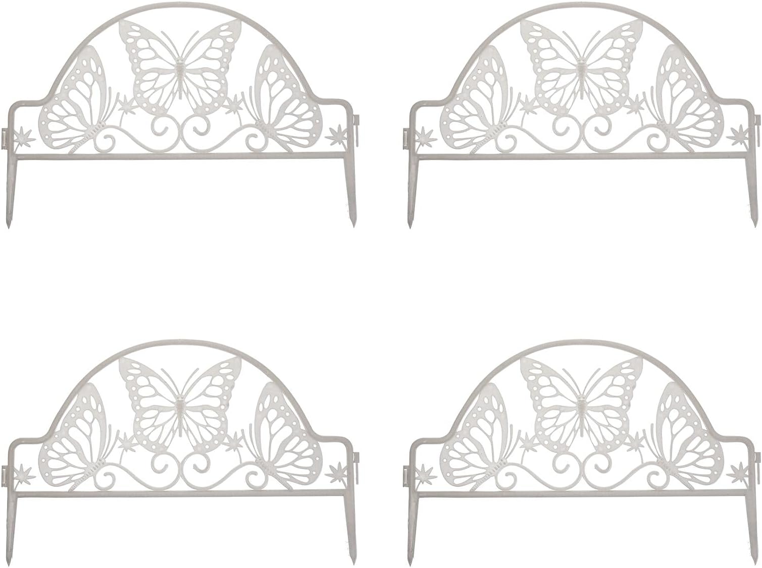 Nrkin 4Pcs Decorative Garden Fence, Rustproof White Iron Landscape Wire Folding Fencing Ornamental Panel Garden Border Fence Edge Section Edging Patio Flower Bed Fencing Outdoor Fences