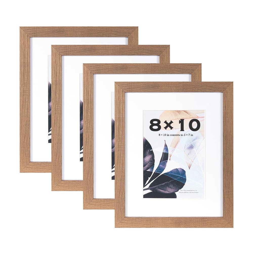 Scholar Tree Brown 10x8 Photo Frames Set of 4, Wooden Picture Frames for Freestanding and Wall Mountable…