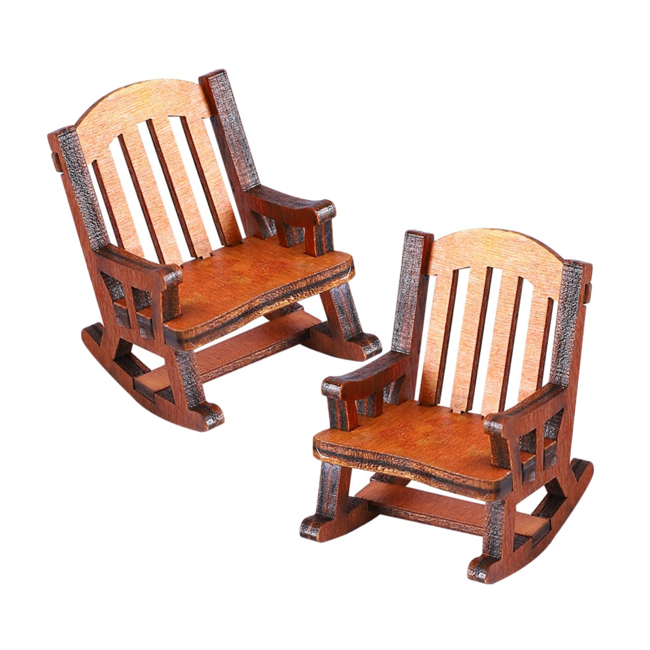 Kisangel 2pcs Mini Wooden Rocking Chairs Handcrafted Dollhouse Furniture for Decoration and Scene Photography Vintage Style Miniature Accessories for Desk and Cabinet Display