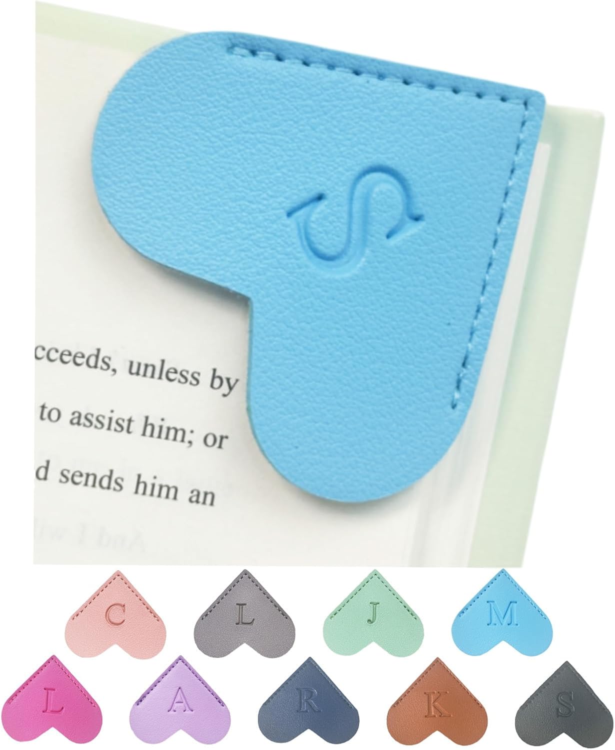 MOTEERLLU Personalized Leather Heart Bookmark with Initials