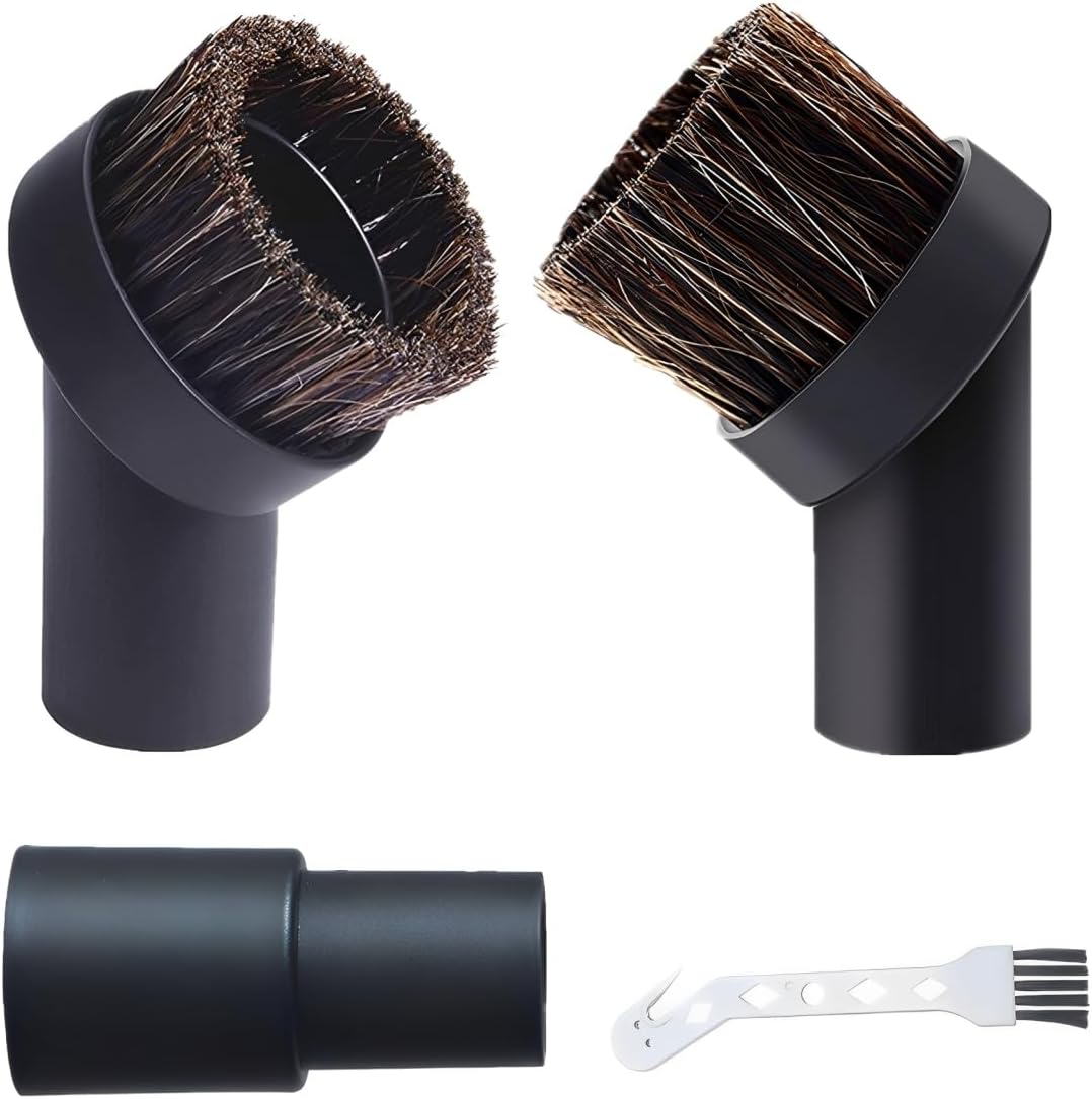 Vacuum Brush Attachment,25/35mm Horse Hair Brush with 1-1/4 to 1-3/8 Inch Hose Adapter for 1.25 Inch Vacuum Cleaner,Vacuum Attachment Soft Bristle Replacement