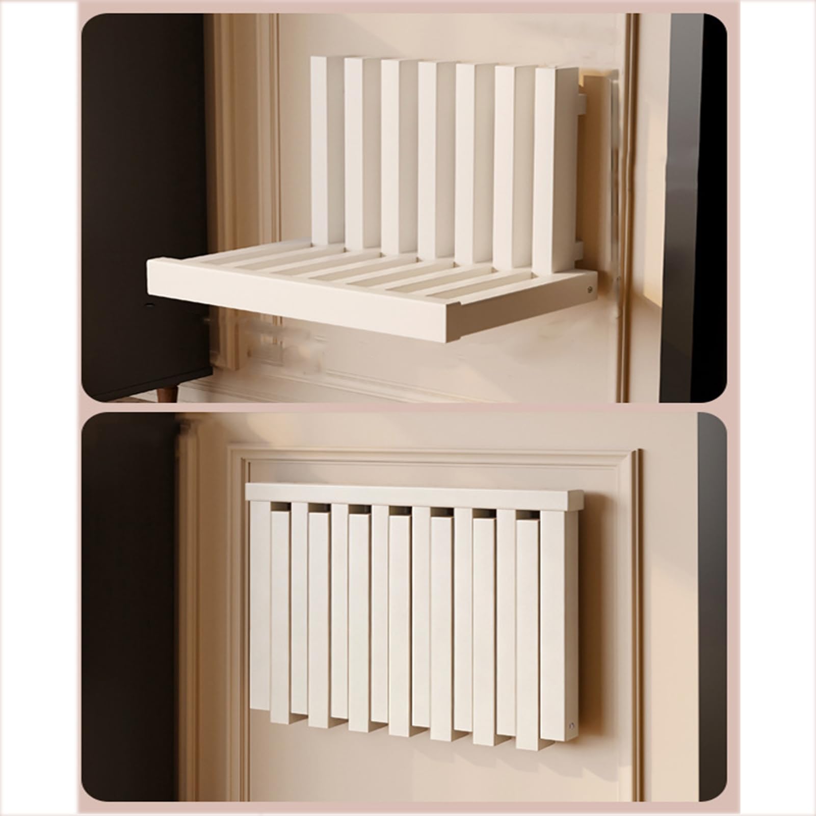 SLDAGe Folding Wooden Shower Bench Seat, Wall-Mounted Foldable Chair for Hallway, Bathroom, Kitchen,White