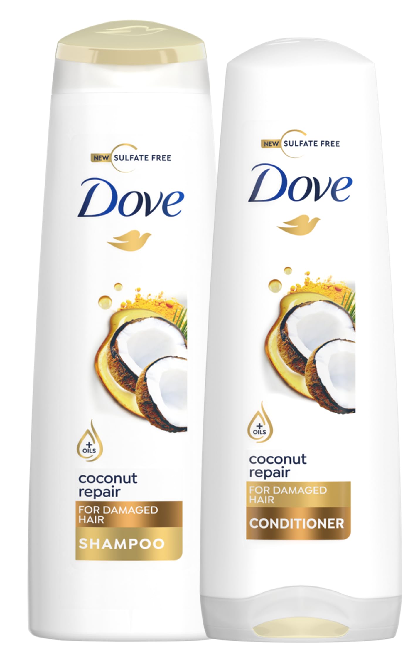 DOVE Shampoo, repairs signs of damaged hair, Coconut Repair, no dyes, parabens or sulfates, 400ml + Conditioner, 320ml