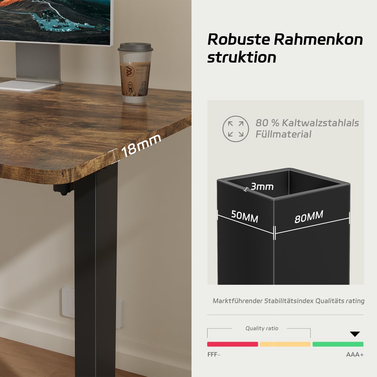 Airfish Höhenverstellbarer Schreibtisch 140x70 cm, Elektrisch Schreibtisch mit Kabelwanne, Computertisch mit USB-Buchse, Bürotisch, Stehpult mit Erinnerung an sitzende Tätigkeiten, Vintage-Braun