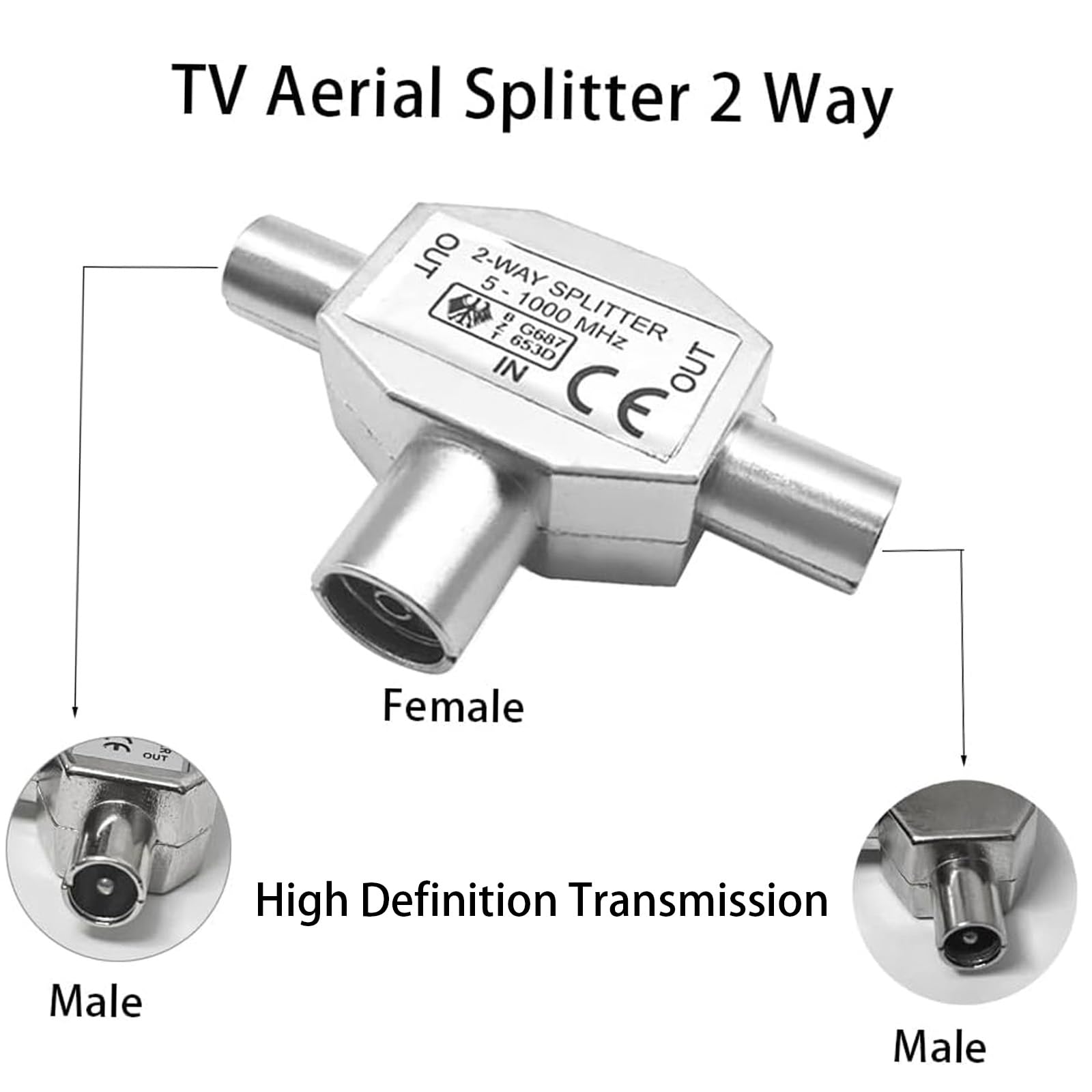 CSLGDMAI TV Aerial Splitter 2 Way, Coaxial TV Antenna Connector with Male and Female Connectors, Cable TV Coaxial Splitter - Image 4