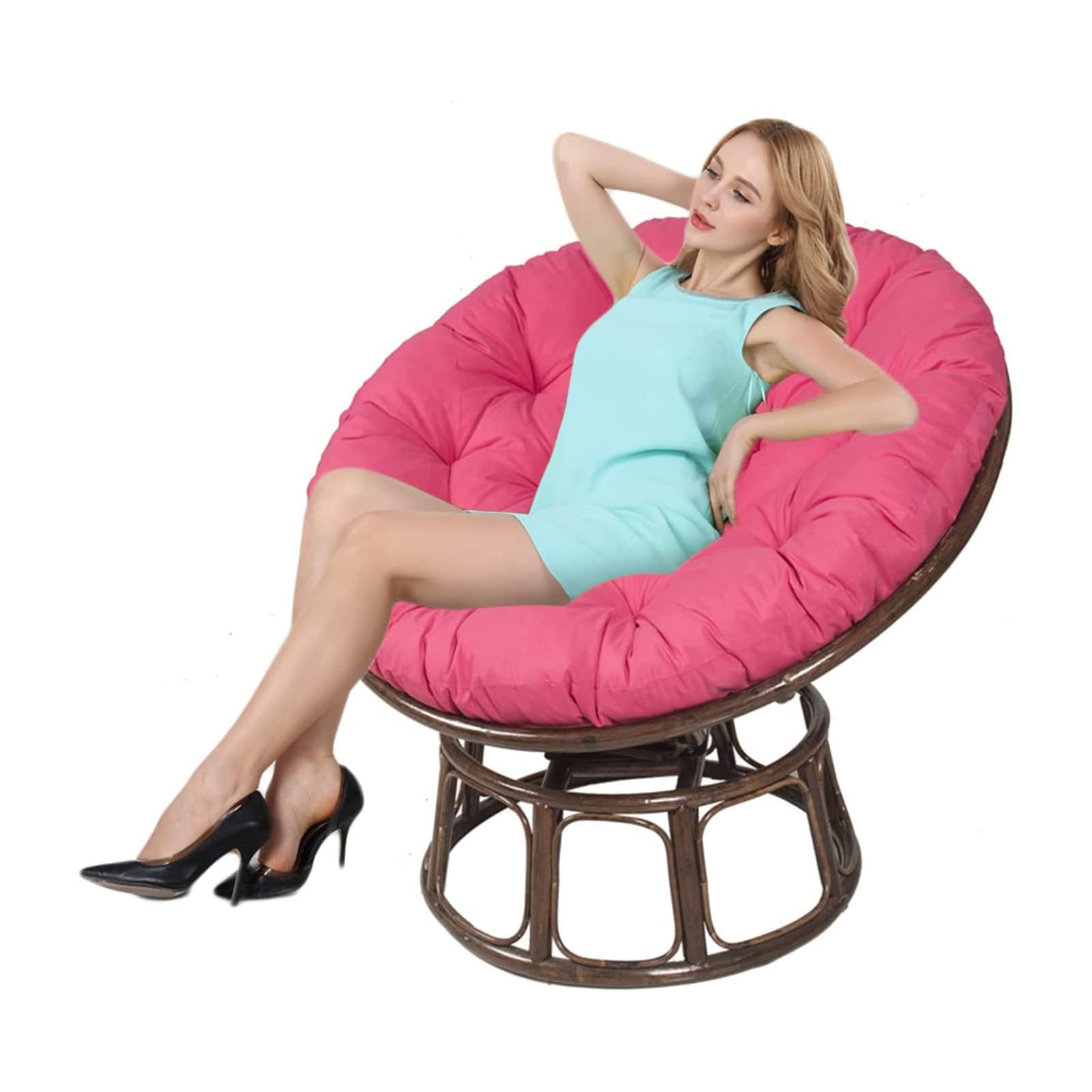 Round Papasan Chair Cushion Water Resistant Leisure Papasan Seat Cushion Soft Floor Pillow (Not Include Chairs) Papasan Round Chair Cushions for Indoor Outdoor Garden,rose red,110*110CM/43*43IN