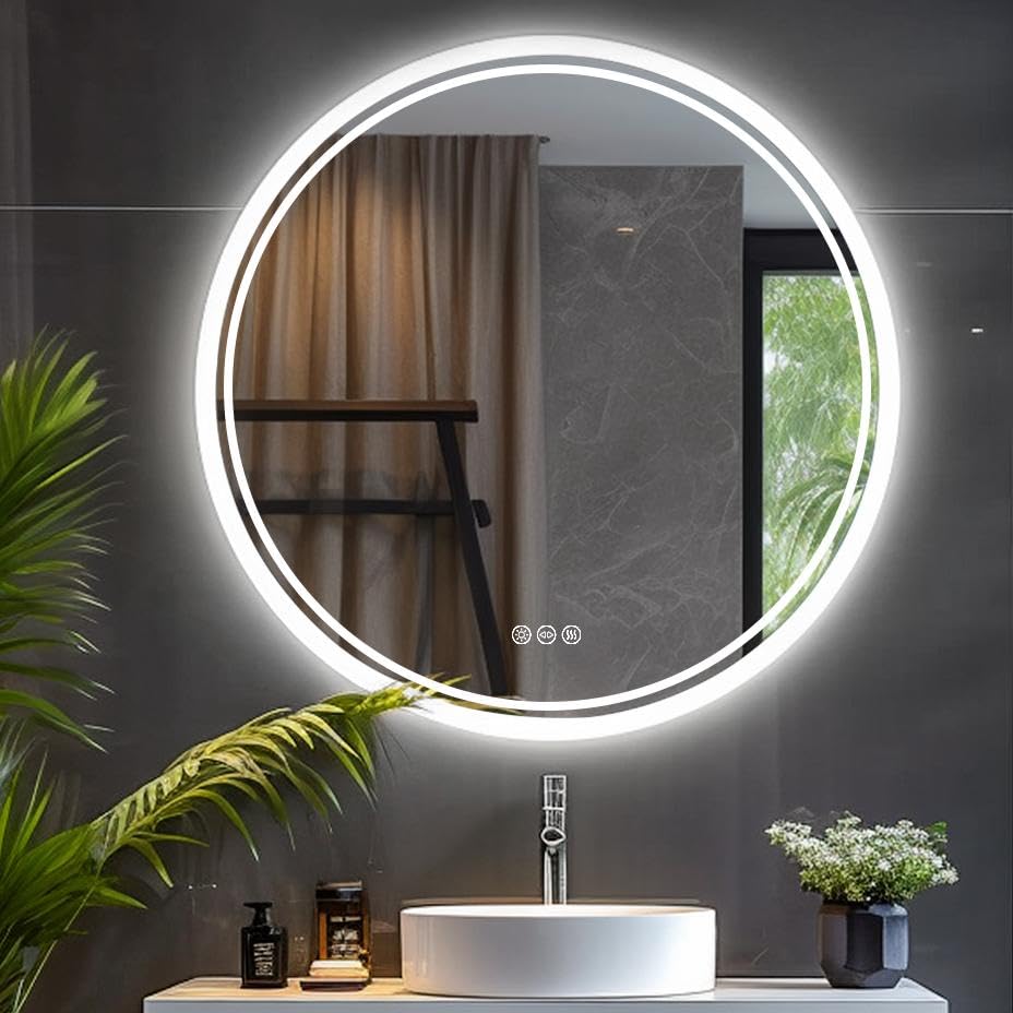 LUVODI Specchio Bagno Led con Luce: 80 cm specchio Retroilluminato bagno Rotondo Specchiera bagno con luce illuminazione tondo con Antiappannamento, Dimmerabile, 3 Colori Luce, Funzione Memoria