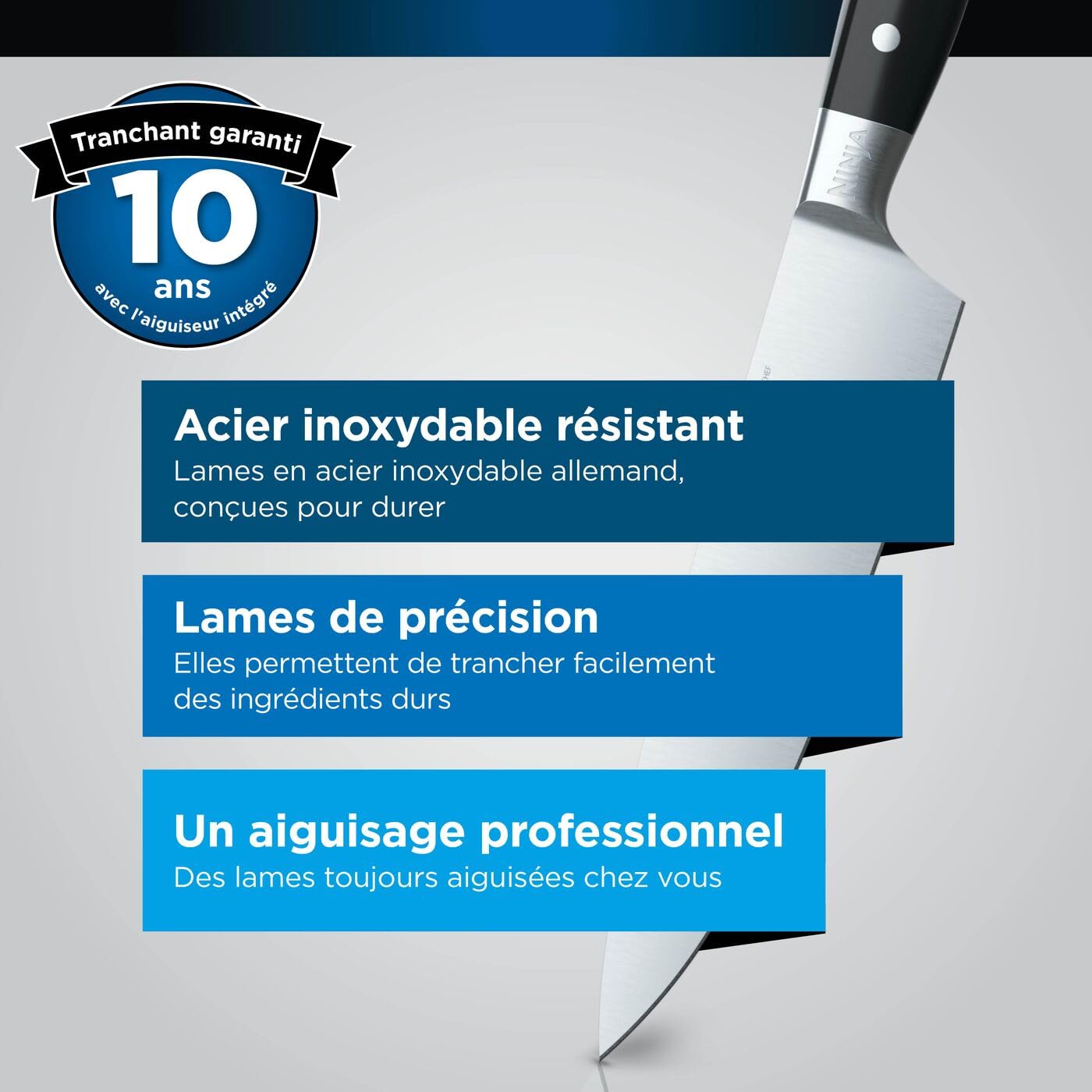 Bloc-couteaux Ninja Foodi StaySharp avec Affûteur, Ensemble de Couteaux 6 Pièces Aiguisés: Couteau de chef, à pain, à trancher, universel, à éplucher et ciseaux, en Acier Inoxydable, K32006EU