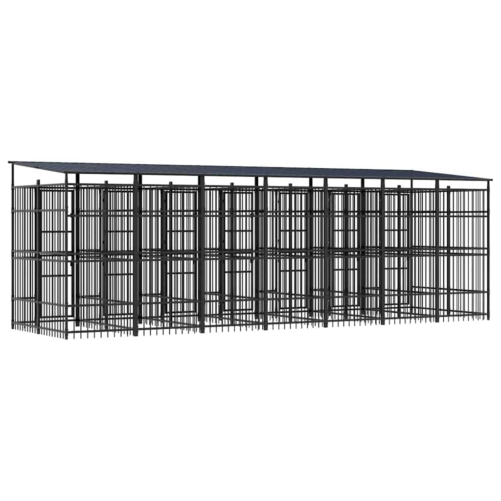 Perrera para perros con techo de acero negro 12,9 m² 679 x 200 x 228 cm con puerta con cierre de protección y seguridad para perros, cachorros, jardín y camping