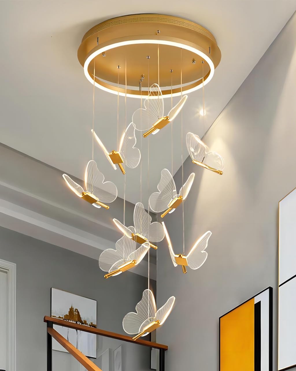 Żyrandole LED do przedpokoju Salon Wysoki żyrandol sufitowy Akrylowy motyl Duże lampy wiszące Oprawa oświetleniowa Nowoczesna jadalnia Przedpokój Światła na schody Lampa sufitowa LED z możliwo