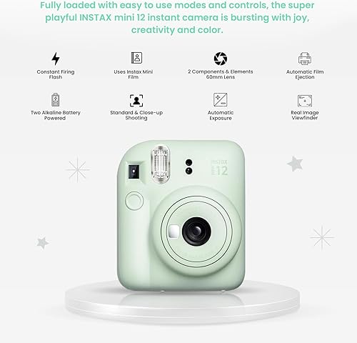 Miniatura 3 de Fujifilm Instax Mini 12 - Cámara instantánea verde menta + paquete de accesorios MiniMate y funda personalizada compatible + película Fuji Instax