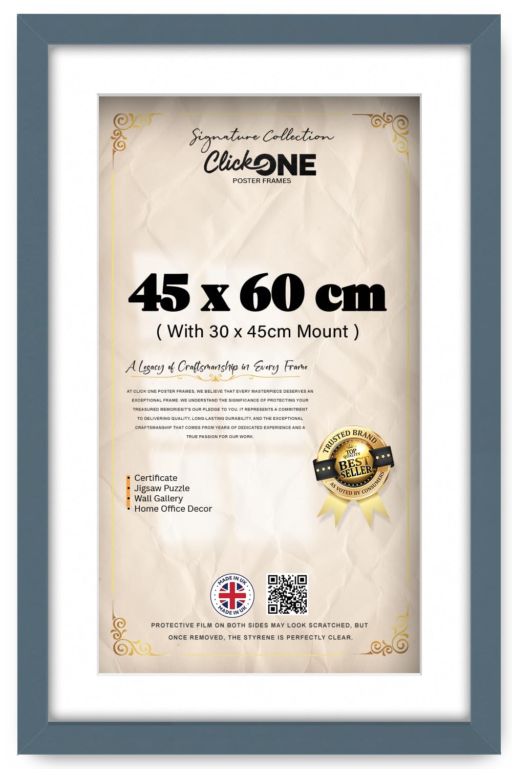 Click One Classic Engineered Wood Finish Poster Picture Frame 45 X 60 CM With 45 X 30 CM White Mount Sleek Sturdy 24 X 18 INCH Engineered Wood Frame For Home Decor And Art Dark Grey