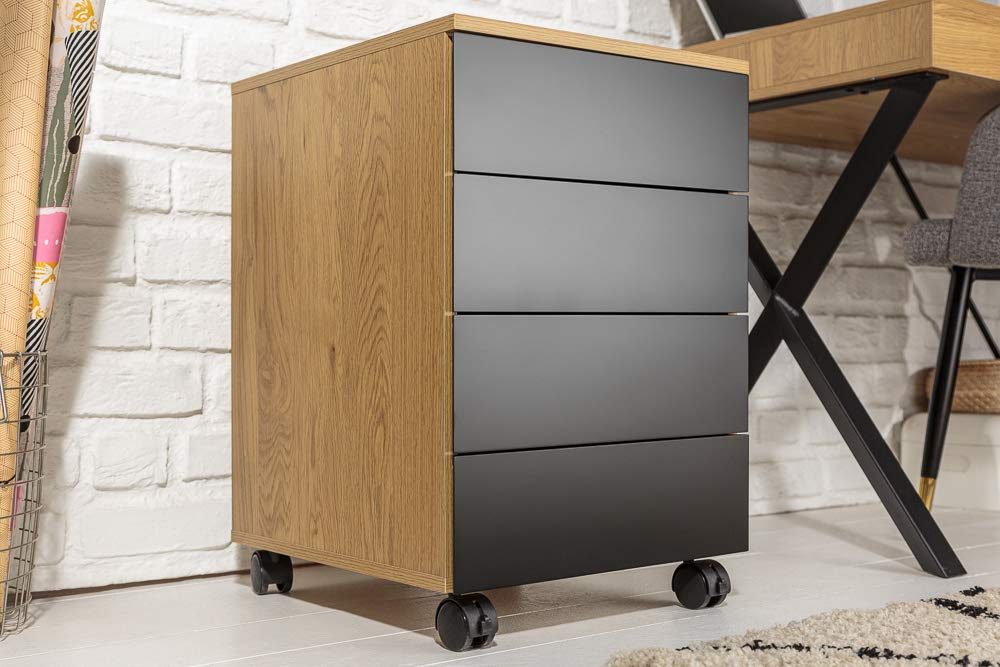 Riess Ambiente Rollcontainer Studio - 40cm - schwarz - Holzwerkstoff | Schubladen, hohe Belastbarkeit, pflegeleichte Oberfläche, hochwertige Verarbeitung