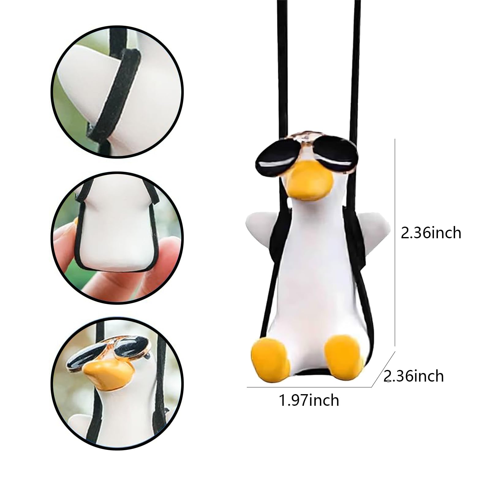 2 Pezzi Ciondolo per Auto Anatra Altalena, Swinging Car Duck Papera Altalena Anatra Oscillante, Carino Ornamenti Specchietti Retrovisori Auto, Decorazioni Auto Creativo Anatra