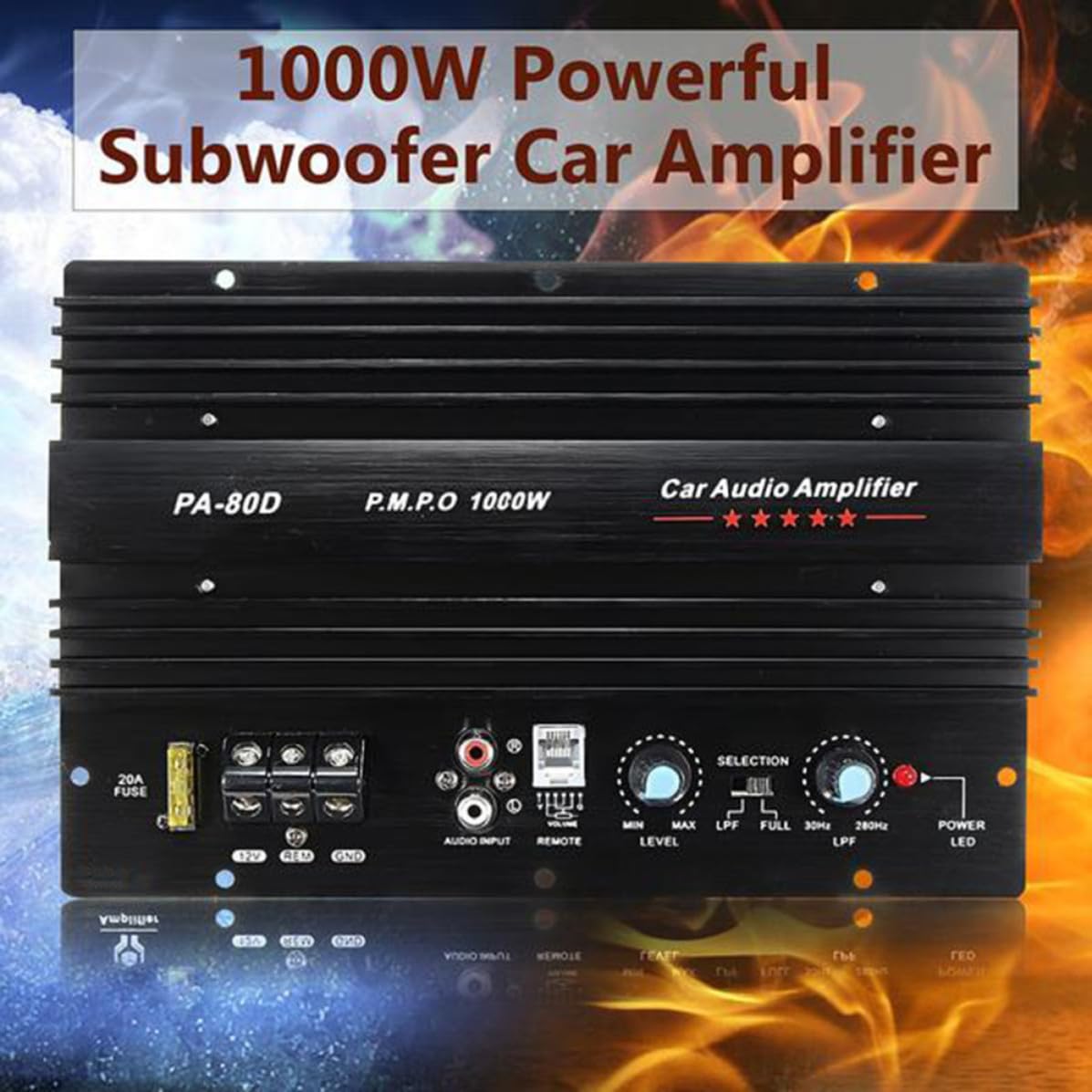 Kisangel Amplificador de Subwoofers para Coche 12v 1000w Mono Control de CD y Carcasa de Acero Inoxidable para Sistema de Audio de Automóvil