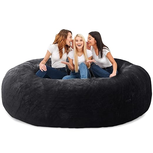 Bean Bag Chair Cover(Cover Only,No Filler) Durable Comfortable Chair PV Fur Bean Bag Sofas Faux Fur Sofa Living Room Sofa Bed Large Bean Bag Chairs for Adults，Black，4FT.