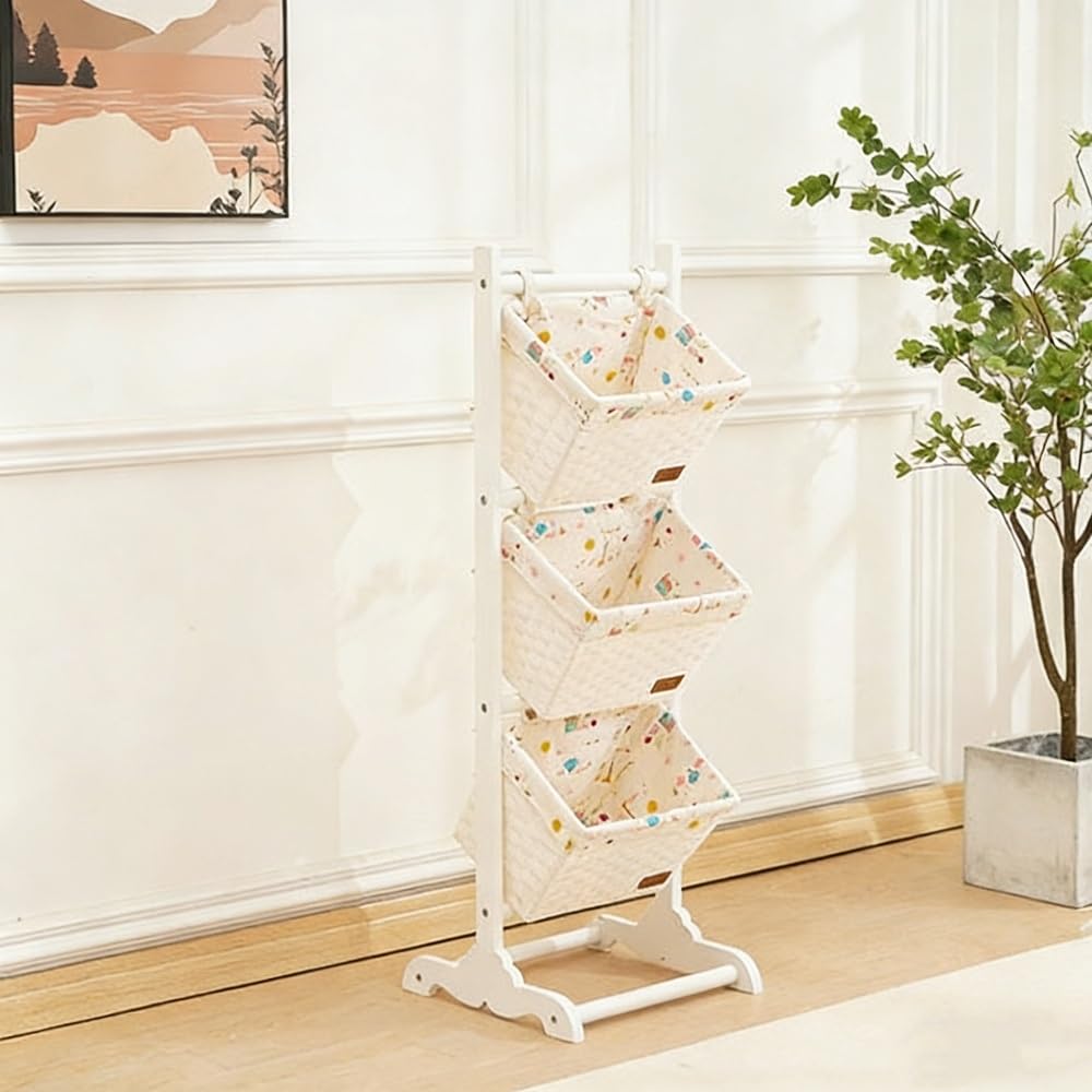 Folding Laundry Basket Household Storage 3-tier hanging with wooden frame,modern freestanding hanging,multifunctional shelves