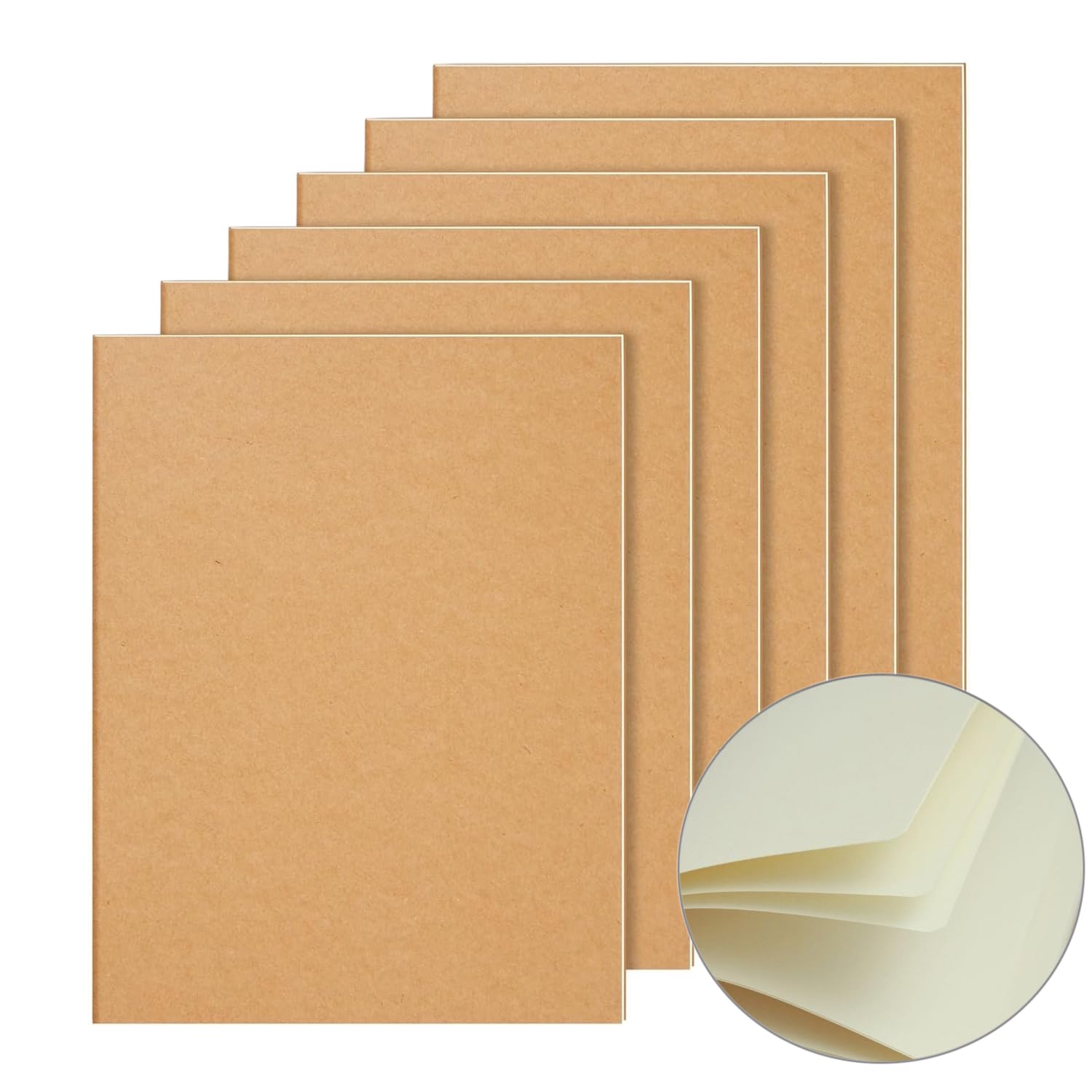YBCPACK - Set di 6 quaderni vuoti A4, formato Kraft, 64 pagine (32 fogli), quaderno per appunti per ufficio, scuola e viaggi (21,6x28 cm)