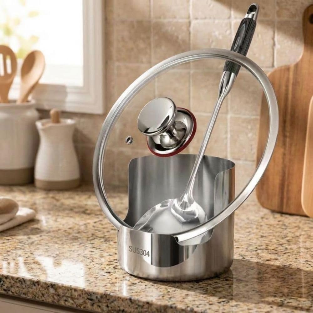 Topfdeckel-Aufbewahrungsregal, Edelstahl-Löffelhalter, organisiertes Küchenzubehör für Deckel und Utensilien, langlebige und stilvolle Aufbewahrungslösung