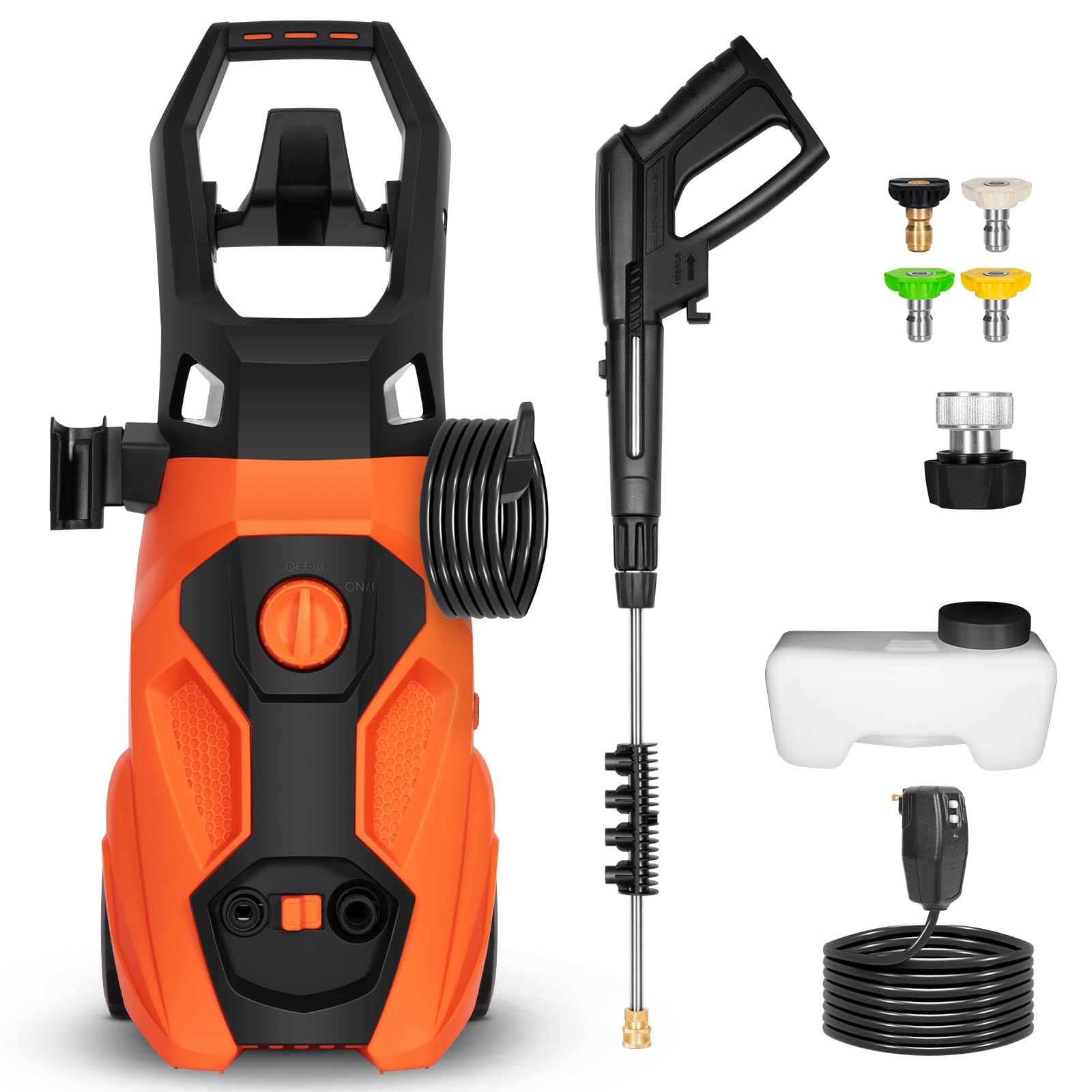 Electric Pressure Washer, 2300 PSI 1.76 GPM Power Washer, Ultra Compact, Lightweight, with 4 Spray Nozzles, 20 Ft Hose, 35 Ft Power Cord, Foam Cannon, for Cleaning Cars, Driveway, Fencing