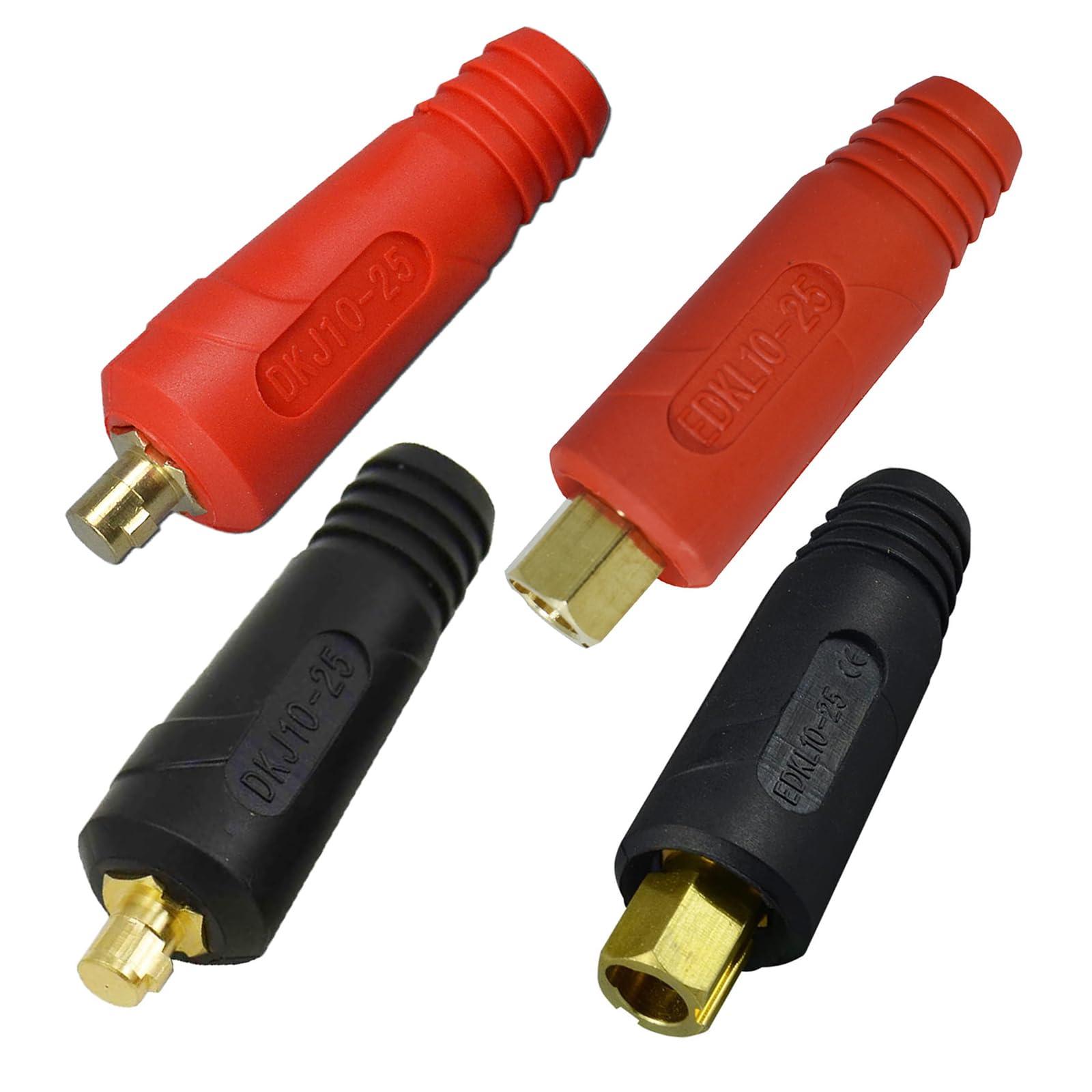 RIVERWELD TIG Welding Cable Panel Connector Plug & Socket Set DKJ10-25 & EDKL10-25 200Amp with Black and Red Colour Dinse-Style Quick Fitting 4pcs