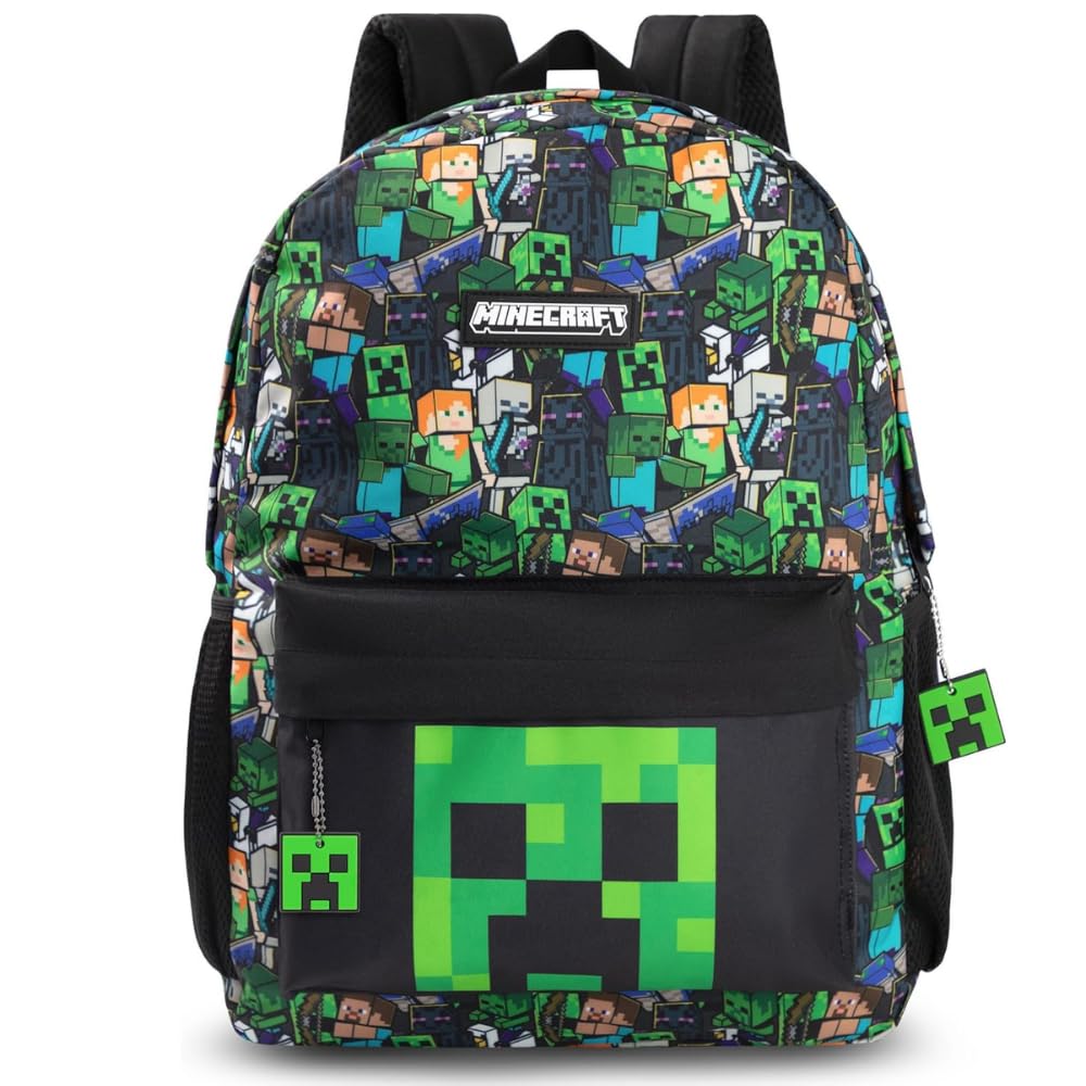 Minecraft Opcje plecaka szkolnego dla chłopców, plecak dla graczy z pnączami, zombie, szkieletem, endermana i pająkiem jaskini, torba z postaciami do szkoły, podróży, gier, jednodniowych wycieczek |