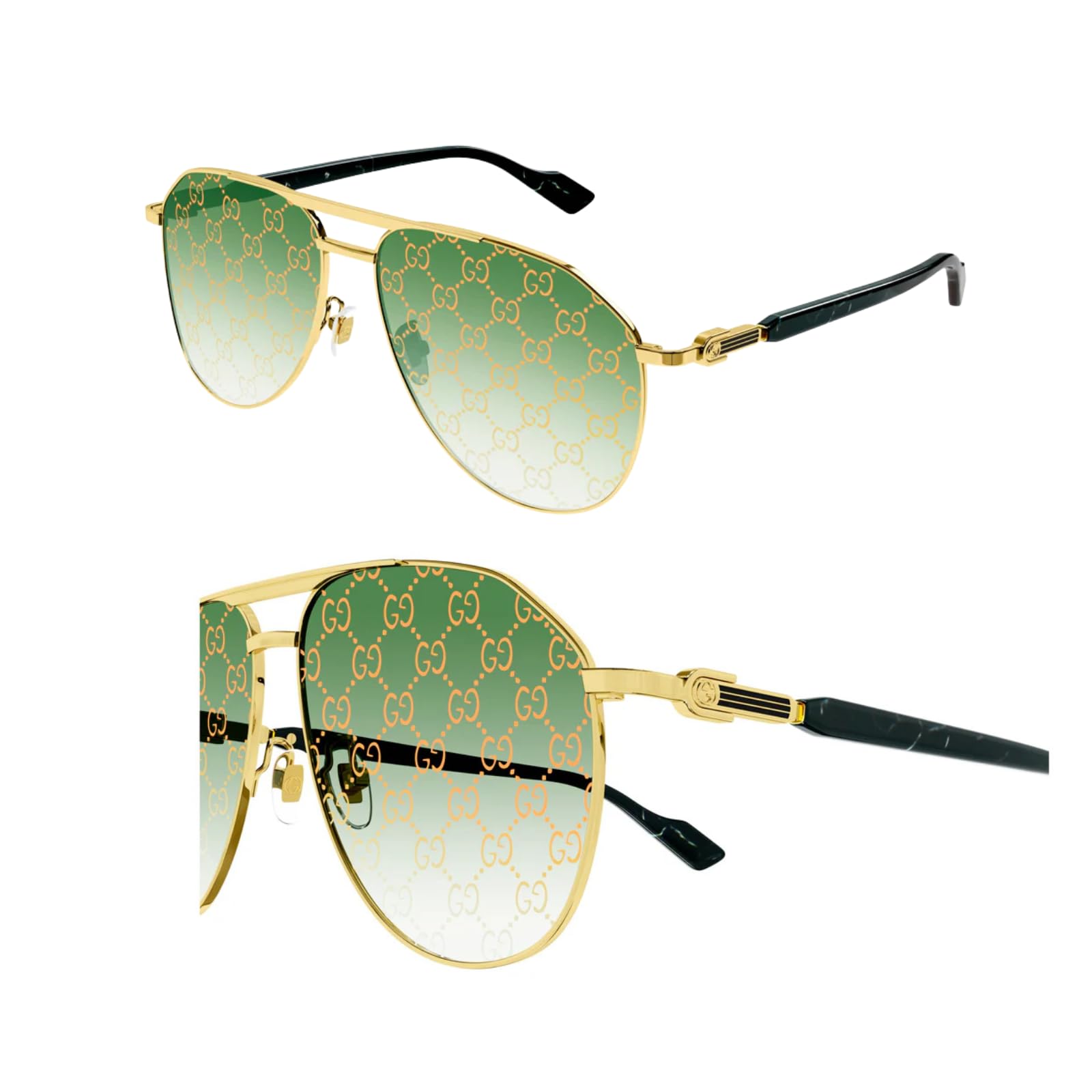 Gucci GG1220S Lasered GG Pattern Logo Pilot-Shaped Non-Polarized Sunglasses for Men Includes Luxury Eyewear Kit GOLD Frame with