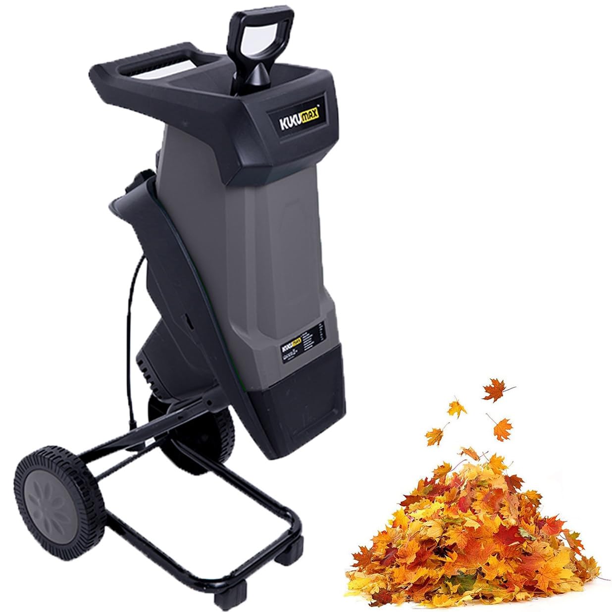 Trituradora eléctrica de jardín, trituradora de madera para hojas y ramas con bolsa de colección de 50 L y ruedas, máximo 40 mm de diámetro, para limpieza de patio y compostaje