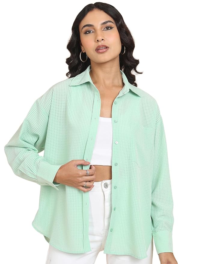 Tokyo Talkies Women's Oversized Shirts | Checked | Long Sleeves | Spread Collar