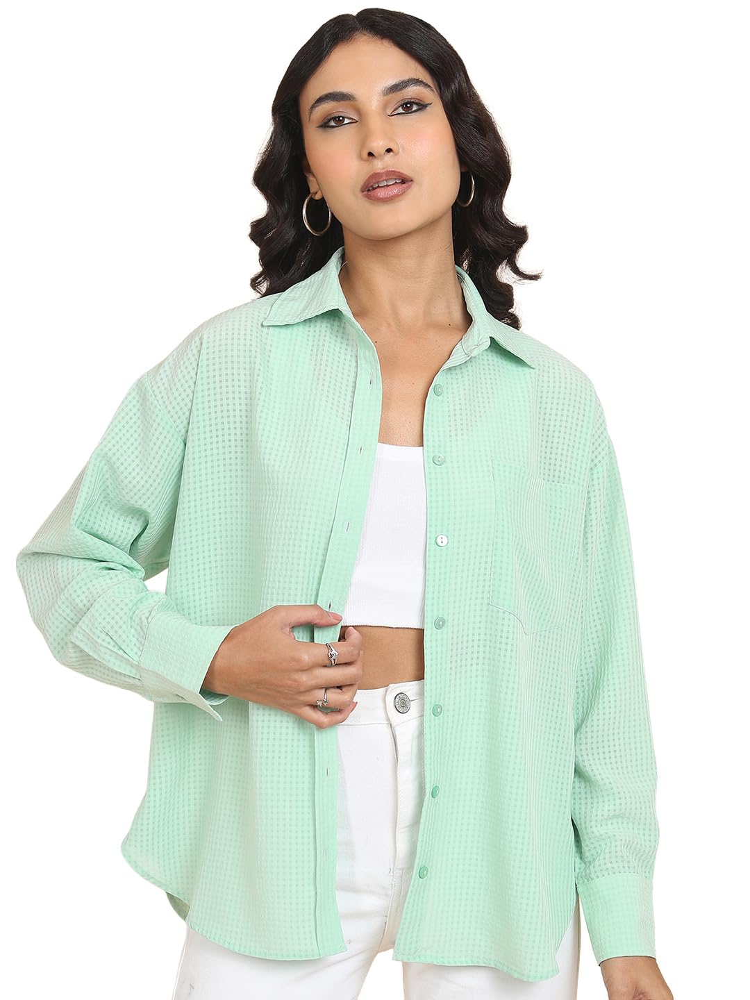 tokyo talkies Women's Oversized Shirts | Checked | Long Sleeves | Spread Collar-picture-12