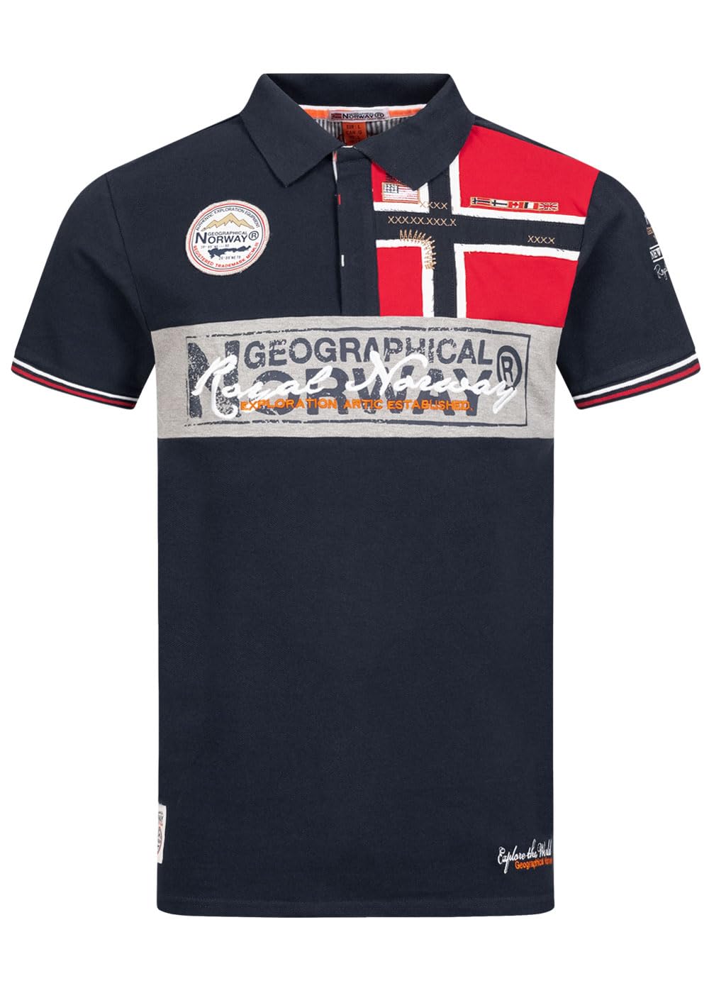 Geographical Norway Polo Uomo Maniche Corte Colletto Logo Contrasto Casual | Polo da uomo a maniche corte con colletto, abbottonatura, dettagli logo e design a contrasto per tempo libero