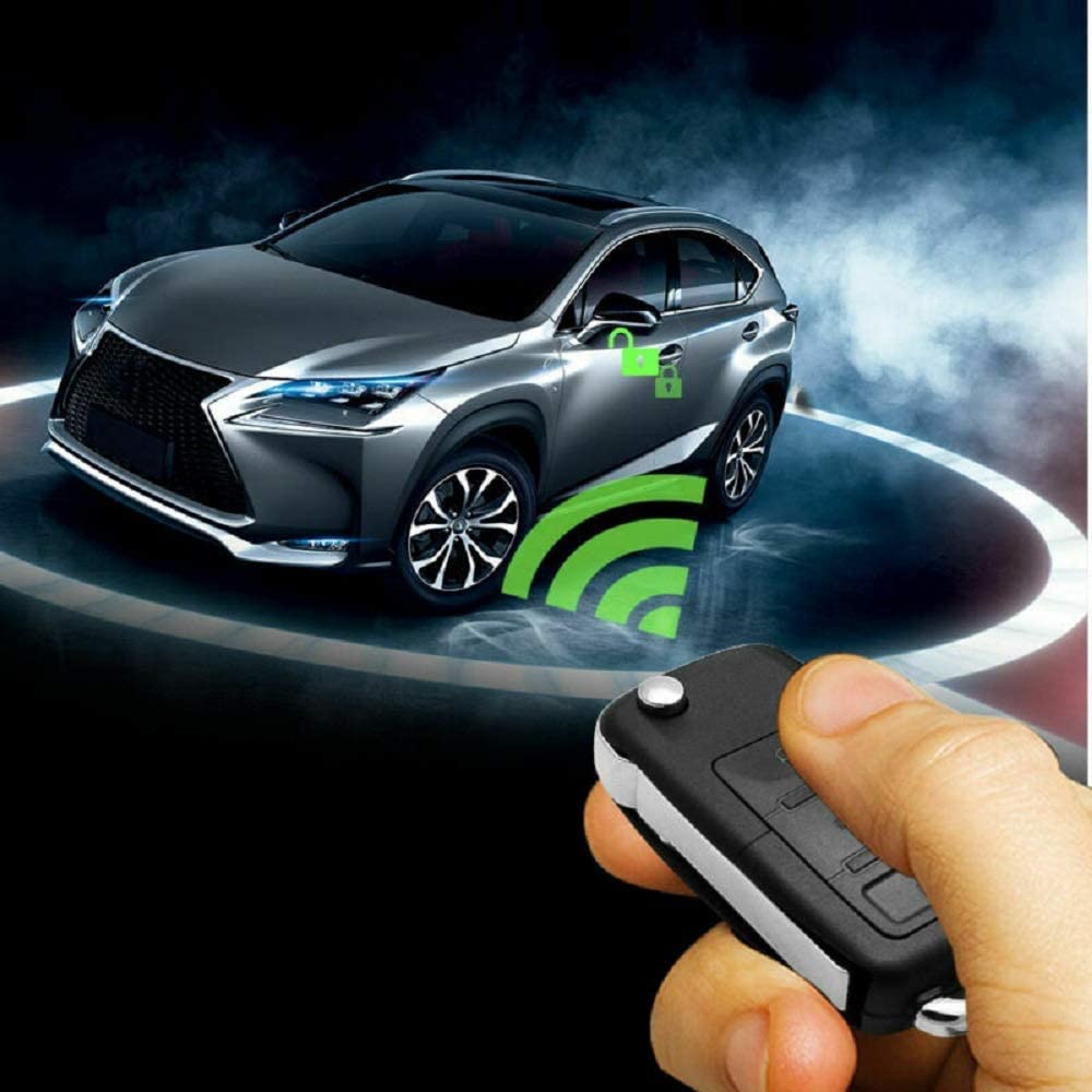 Riloer Kit de cierre centralizado del sistema de alarma del automóvil, Sistema de fijación de seguridad antirrobo para proteger el control remoto del coche, con sensor de impacto 2 controles remotos