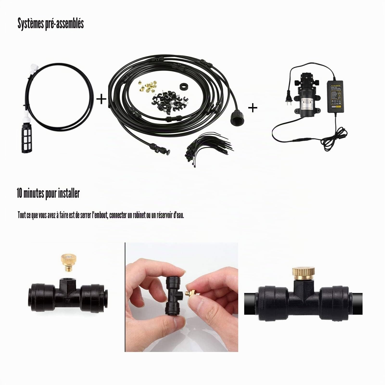 DIY Système de Brumisateur, Système de Refroidissement Kit par Brumisation Extérieur avec pompe, Patio Atomisation Micro Sprinkler Irrigation Jardin, Système D'irrigation pour Gazebo/Réseaux