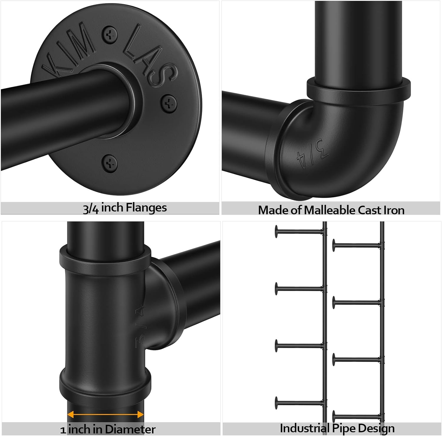 Pynsseu Industrial Iron Pipe Shelf Wall Mount, Farmhouse DIY Open Bookshelf, Pipe Shelves for Kitchen Bathroom, bookcases Living Room Storage, 3Pack of 5 Tier.