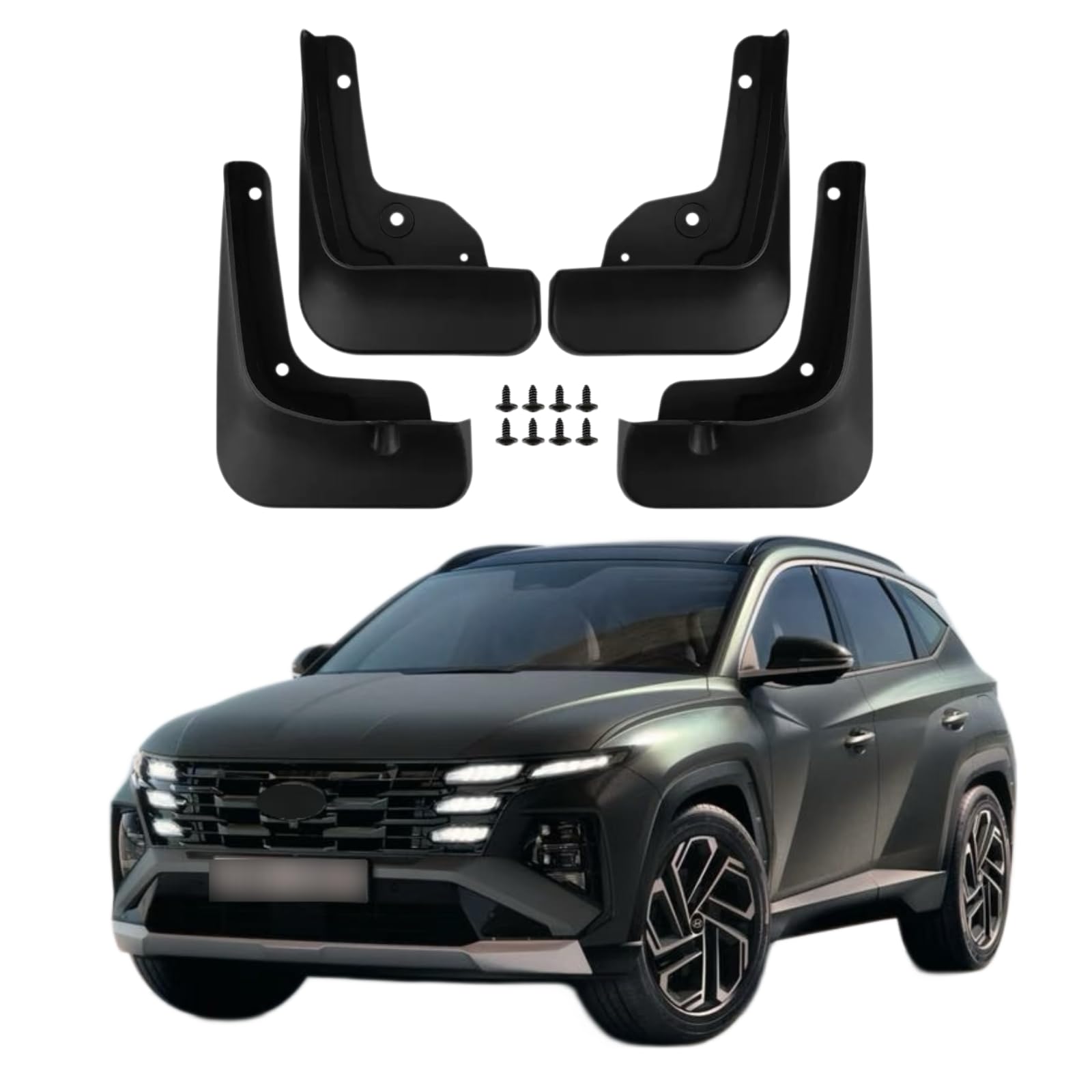 No Drill Mud Flaps Splash Guards Compatible with 2022-2025 Hyundai Tucson (NOT for N Line/Hybrid/PHEV/XRT Trim)，OEM Style Textured Black Custom Fit All Weather Exterior Accessories(4PCS)