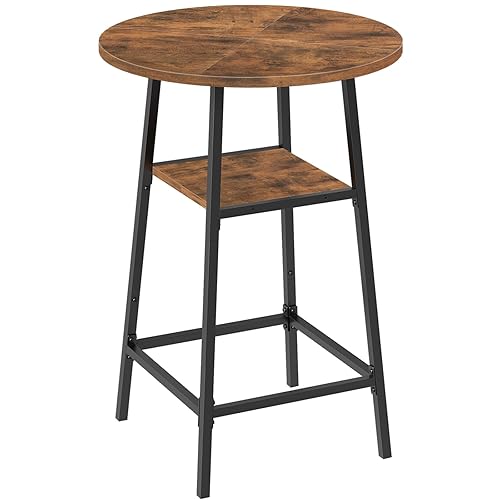 Round Bar Table, 37.4" High Pub Top Table with Footrest,