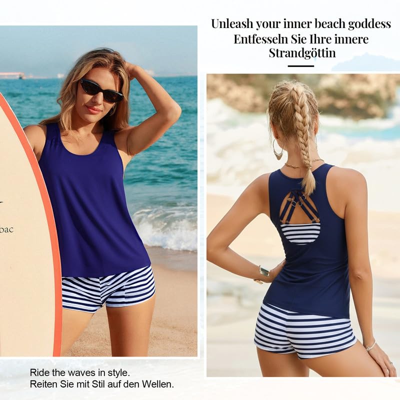 JASAMBAC 3-częściowy strój kąpielowy tankini dla kobiet strój kąpielowy tank top z topem bikini zestaw szortów