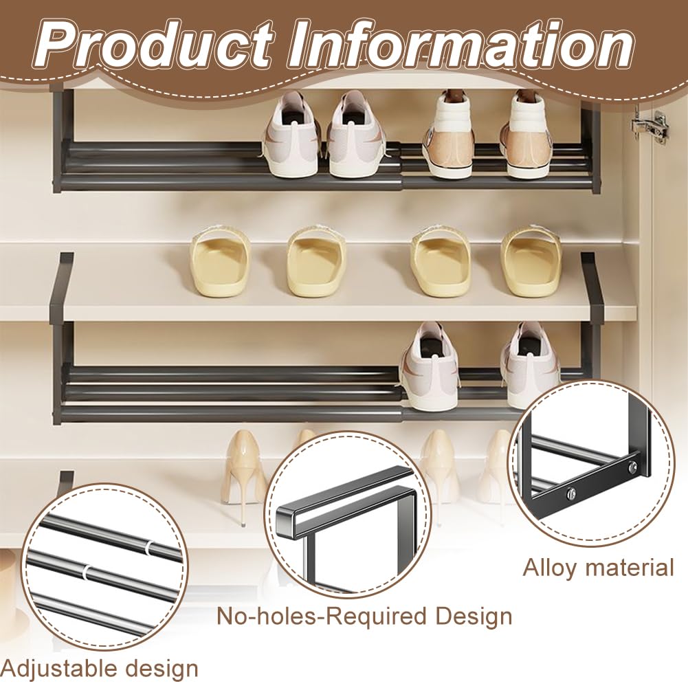 Scarpiera Salvaspazio Slim Appendibile Per Armadio, organizer armadio Estendibile Da 40 cm a 70 cm, Organizzatore-Armadio (Nero)